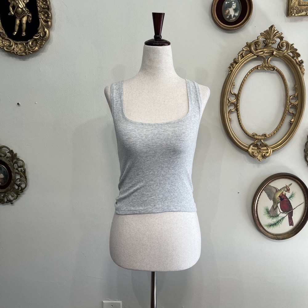 SKIMS Ribbed Tank Top Grey Sleeveless Scoop Neck Size Small